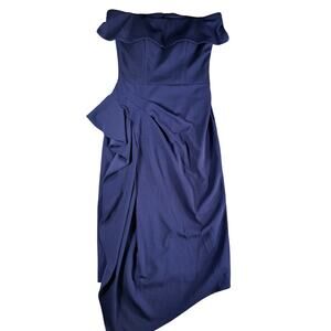 BA Nites Dress Womens 6 Blue Strapless Midi Ruffle Padded Formal Cocktail NWT